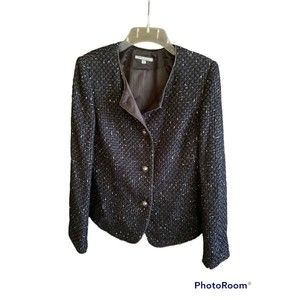 Anne Klein NY Wool Top Blazer Jacket Sz 10 Black Silver Button